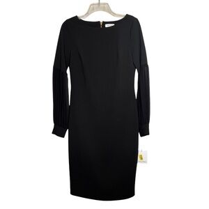 Calvin Klein  Womens Size 6 Long Sleeve Sheath Dress  Black Gold Zip LBD NWT